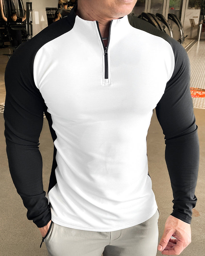 Shoulder Cut Quarter Zip Pullover Long Sleeve