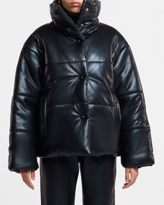 Vegan Leather Down Puffer Jacket