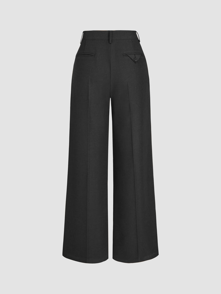 Solid Straight Wide-Leg Pants