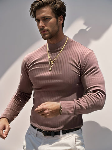 Stretch Rib Jersey Mockneck Long Sleeves T-shirt