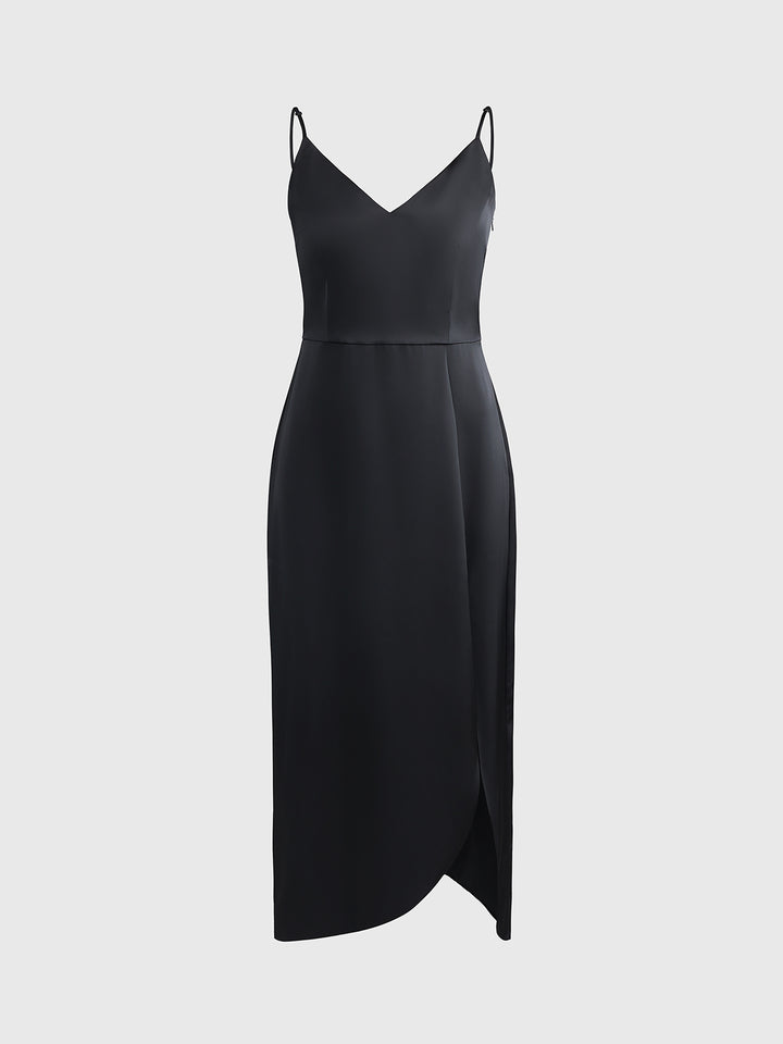 Elegant V Neck Silk Midi Graduation Dress