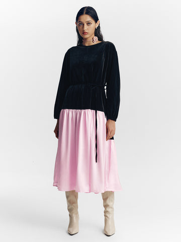 Loose Long-sleeved Split-joint Velvet Dress