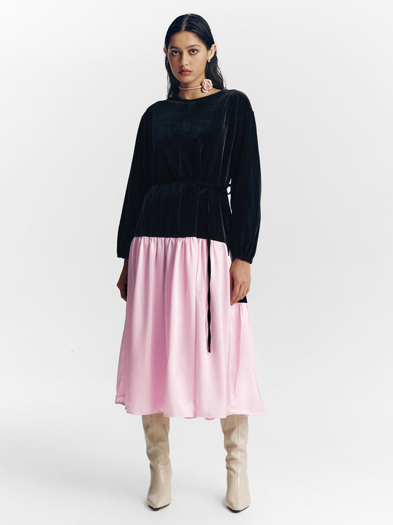 Loose Long-sleeved Split-joint Velvet Dress