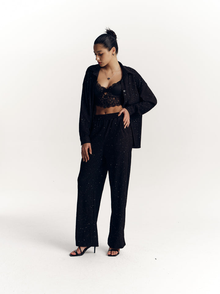 Women's Textured Sequined Oversized Shirt