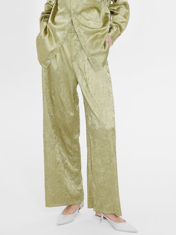 Textured Satin Pleated Wide Leg Pants