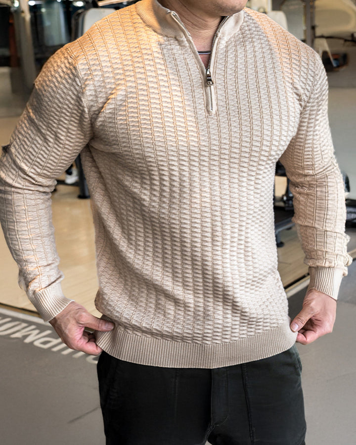 Wheat Textured Quarter Zip Pullover Sweater