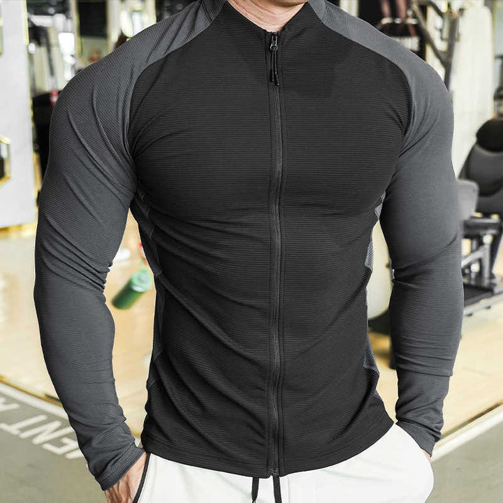 Shoulder Cut Two Tone Full Zip Long Sleeve