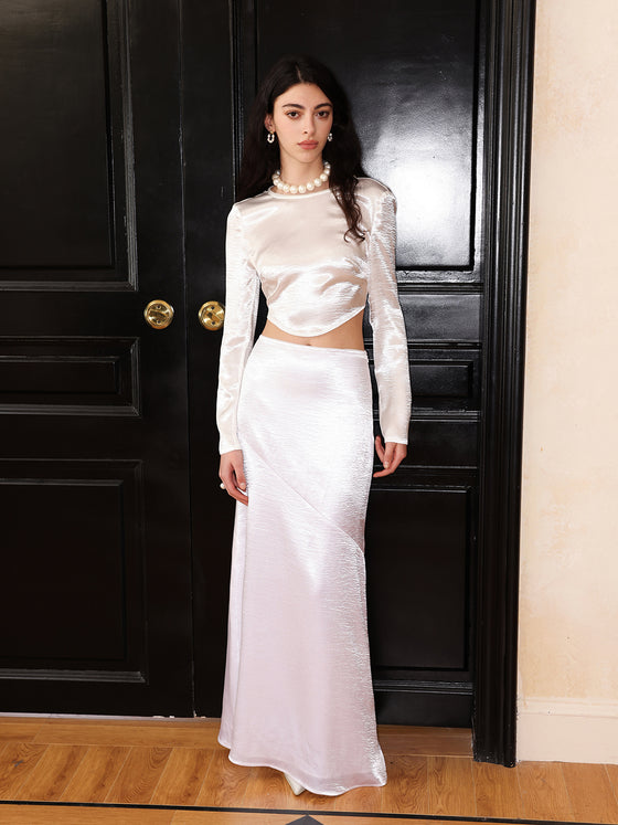 Satin Fishtail Long Skirt & Top 2 Pieces Set