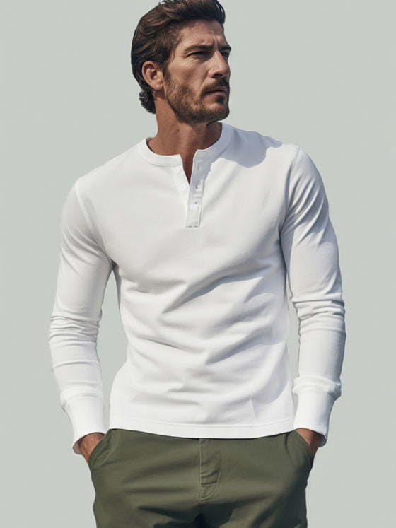 Classic Cotton long Sleeve Henley Shirt - urbanclassys