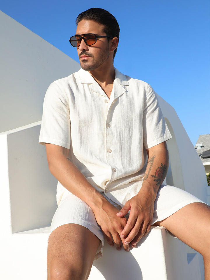 Summer Set : Linen Hawaiian Shirt +Short Ivory