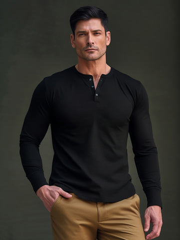 Classic Cotton long Sleeve Henley Shirt