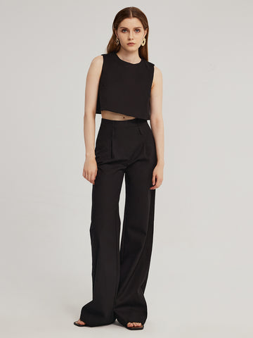 Breezy Cotton Cropped Tank Top +High Waist Pants Set