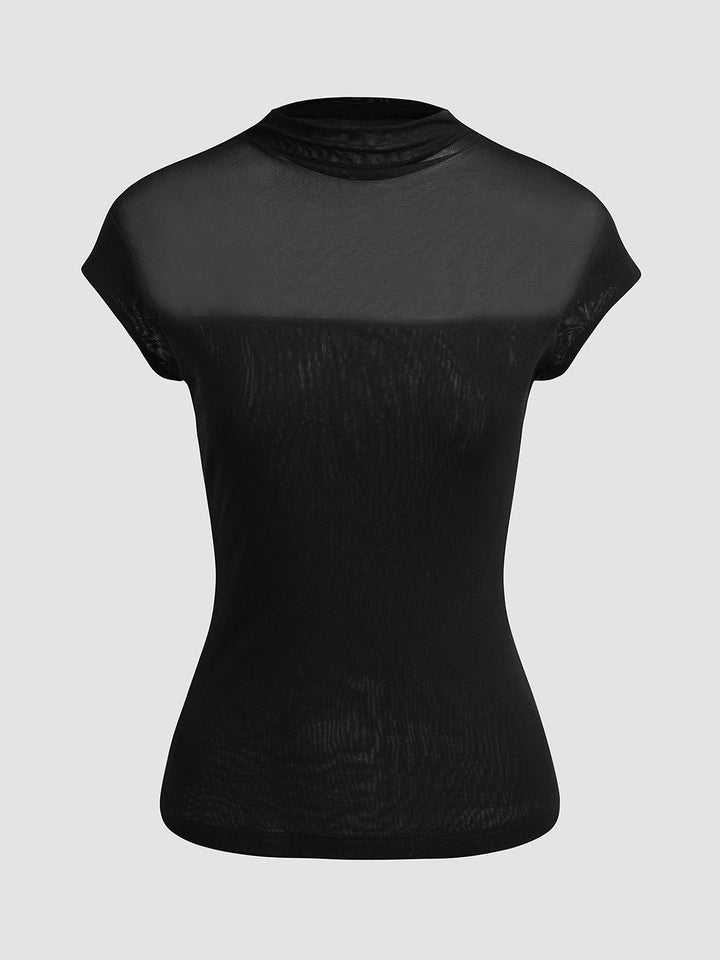 Top de malla con cuello alto sin mangas