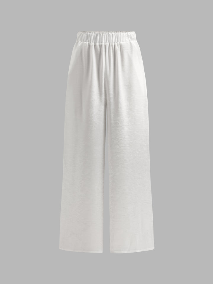 Textured Satin Elastic Waistband Wide Leg Pants