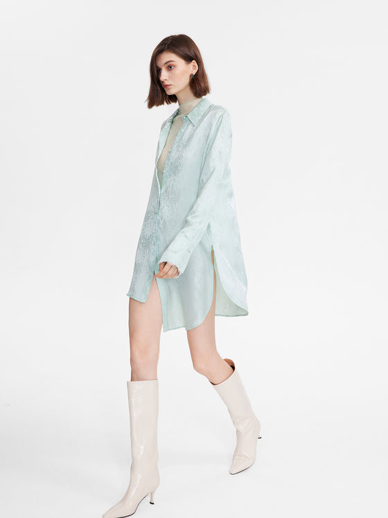 Satin Long Sleeve Irregular Shirtdress