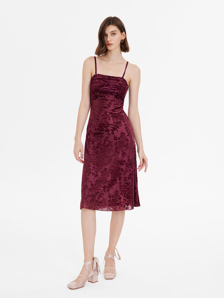 Lace Floral Velvet Ruched Strapless Dress