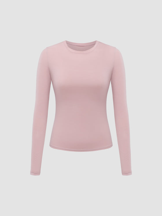 Camiseta de manga larga con cuello redondo para mujer 