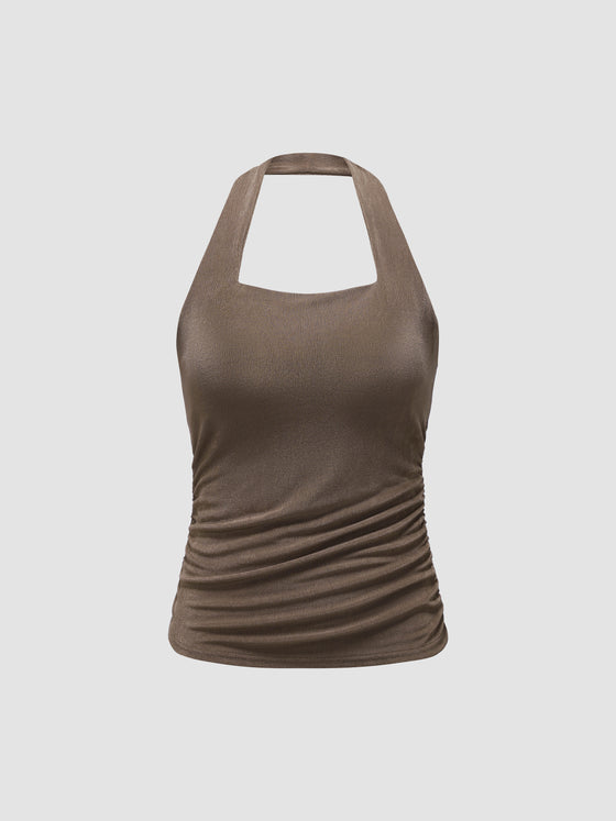 Asymmetrical Drawstring Knit Tank Top