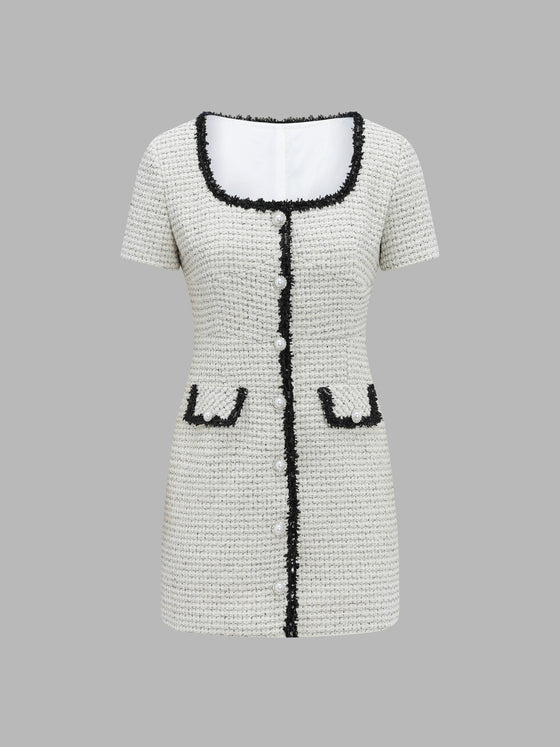 Colorblock Tweed Dress with Lace