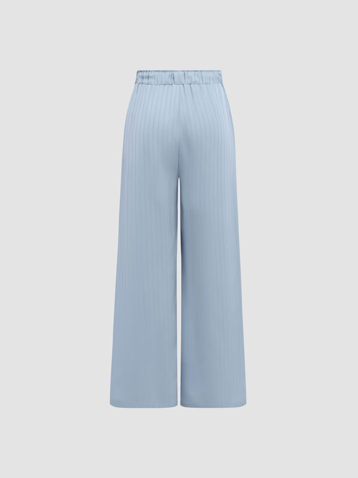 Satin Striped Elastic Waist Pants