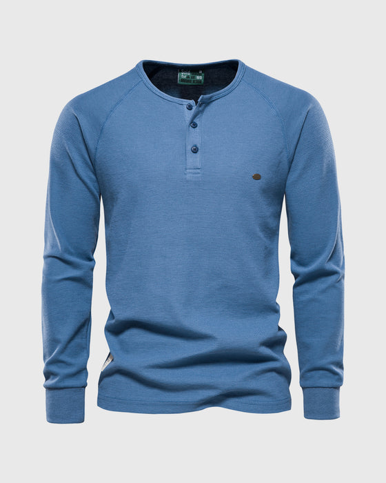 Waffle Henley Long Sleeve T-Shirt New