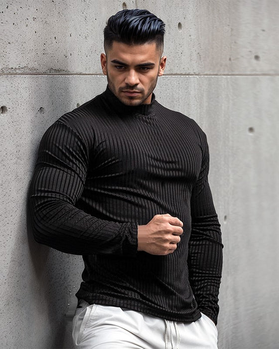 Stretch Rib Jersey Mockneck Long Sleeves Shirt