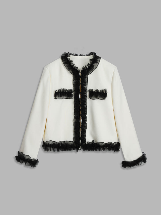 Mesh Contrast Lace Trim Jacket