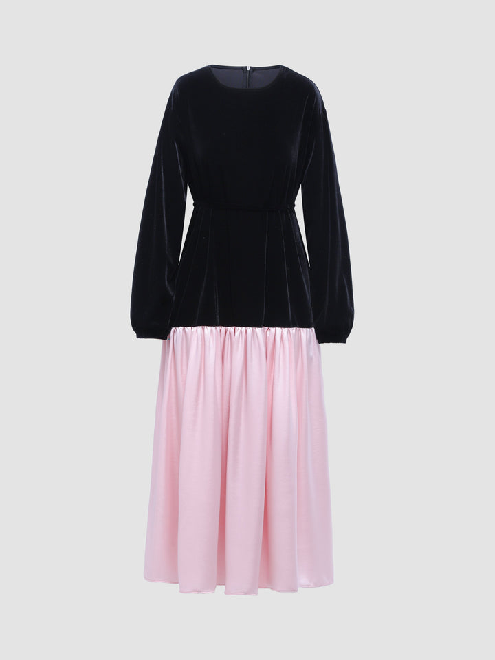 Loose Long-sleeved Split-joint Velvet Dress