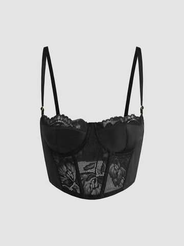 Lace Splicing Satin Longline Bra