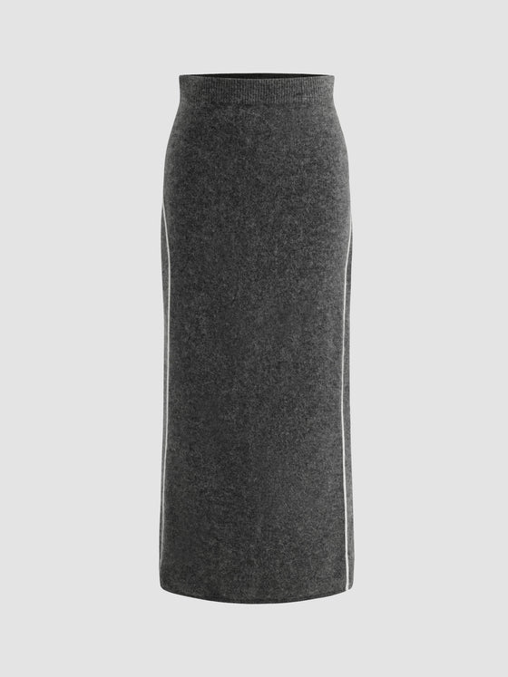 Cozy Color-Block Stretchy Long Skirt