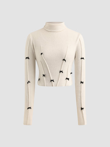 Embellished Bow Turtleneck Sweater