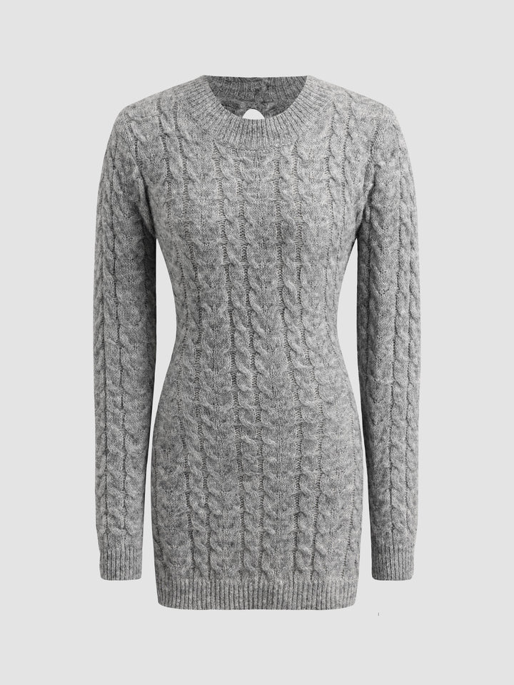 Twist Knitted Long Sleeve Backless Mini Dress