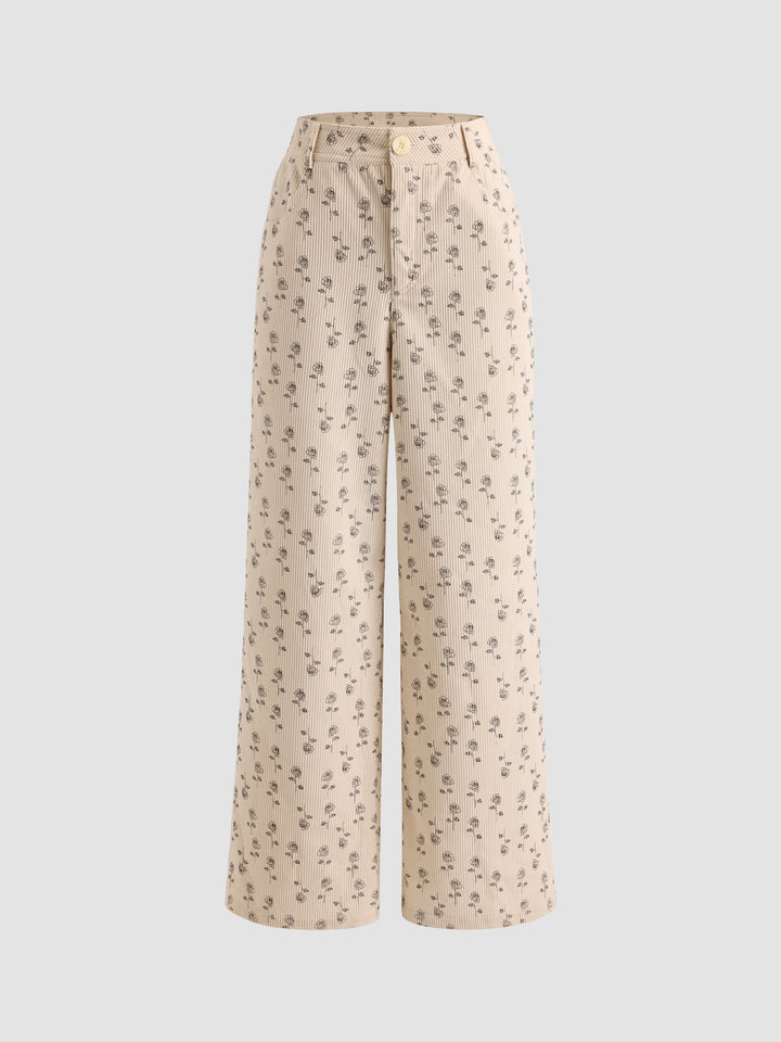 Women's Corduroy Floral Wide Leg Pants