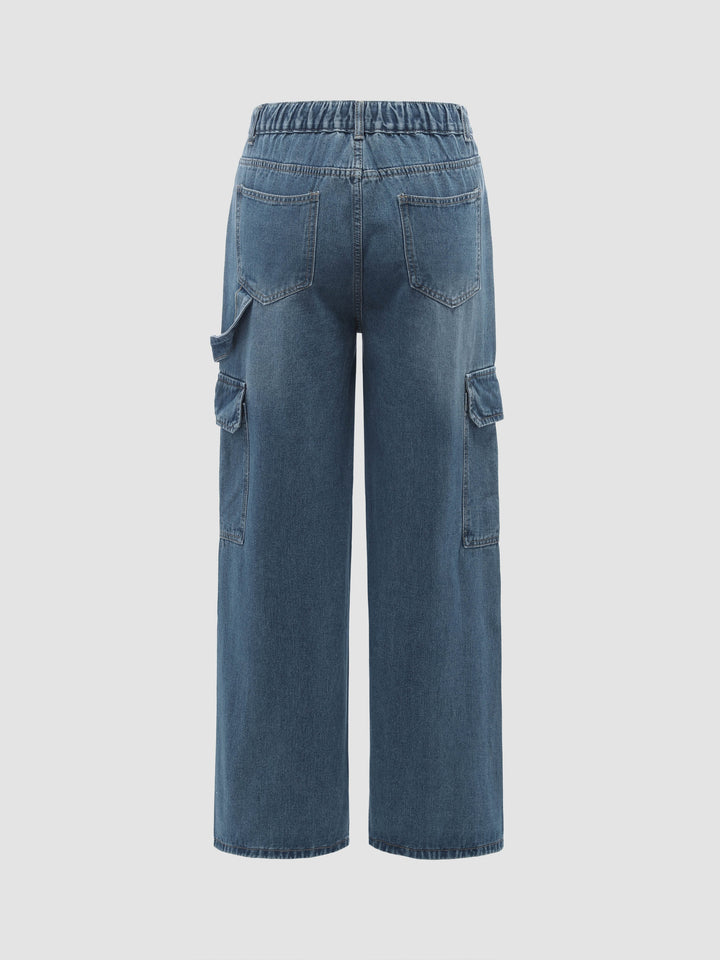 Women's Denim Cargo Wide-Leg Pants