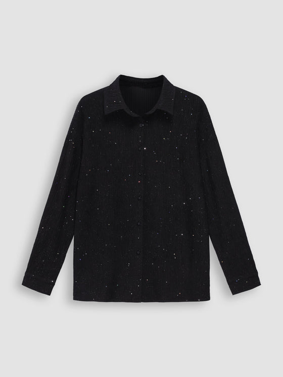 Women's Textured Sequined Oversized Shirt