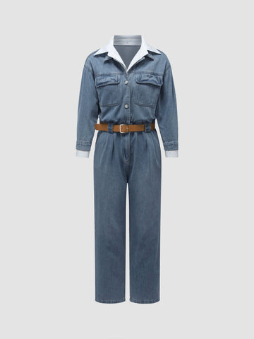 Fake Two-Piece Denim Jumpsuit