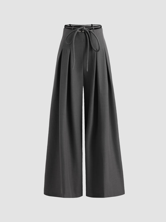 Waistband Pleated Palazzo Wide-Leg Pants