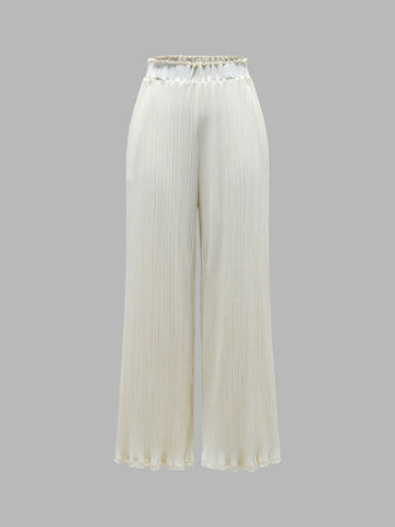 Comfy Elastic Waist Pleated Wide Leg Pants