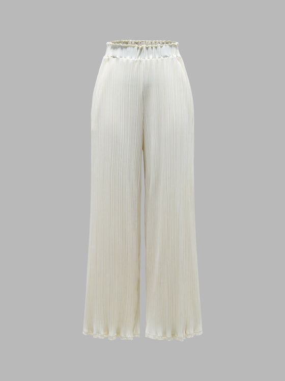 Comfy Elastic Waist Pleated Wide Leg Pants