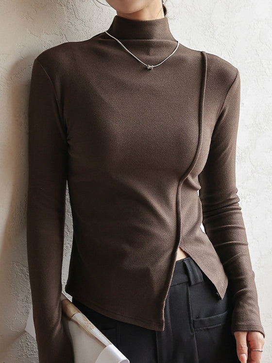 Unique Slit Mock Neck Base Shirts