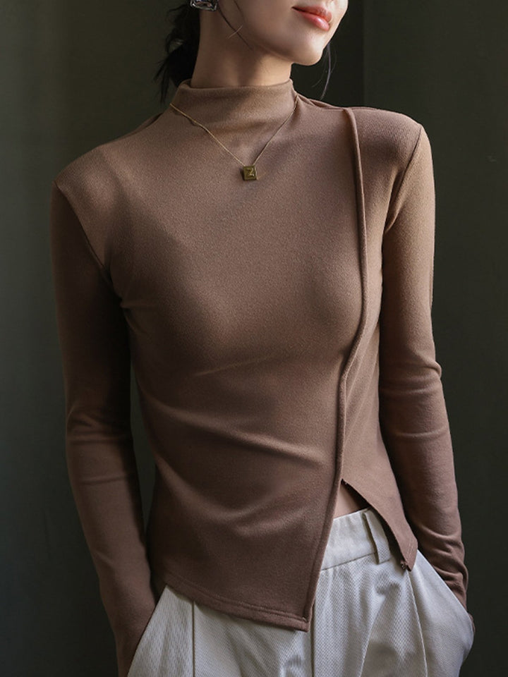 Unique Slit Mock Neck Base Shirts