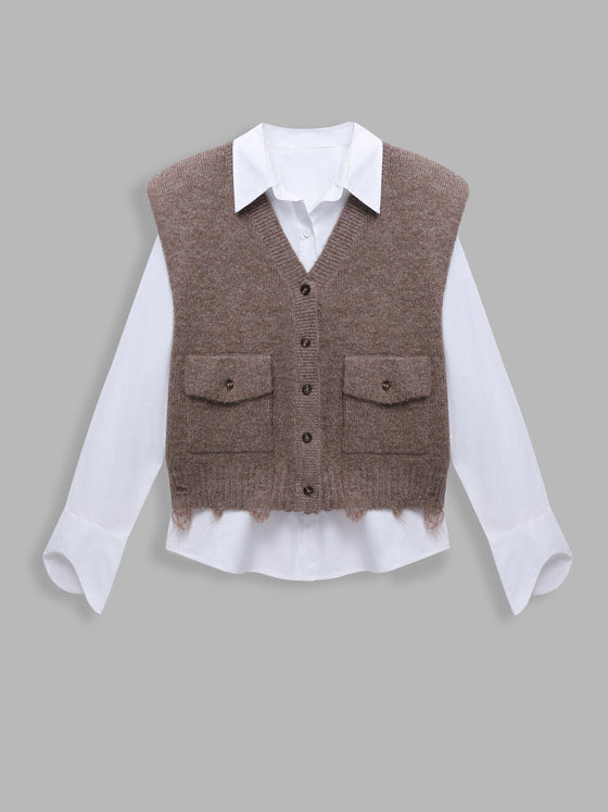 Women's Knit Vest and Shirt 2-Piece Set