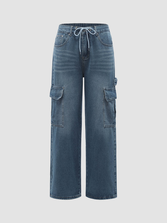 Women's Denim Cargo Wide-Leg Pants