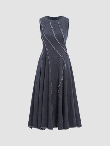 A-Line Denim Maxi Dress with Split Hem