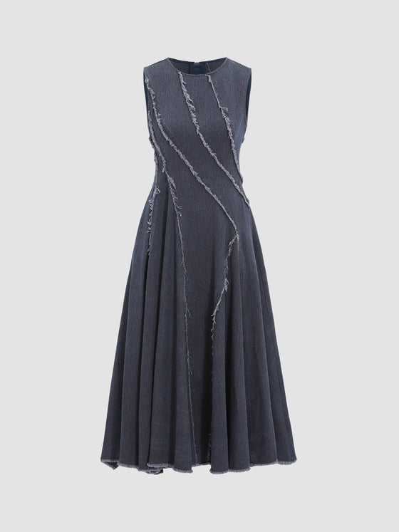 A-Line Denim Maxi Dress with Split Hem