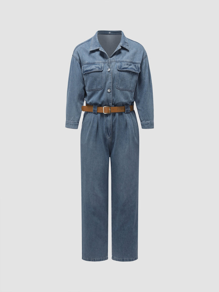 Fake Two-Piece Denim Jumpsuit