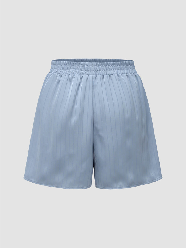 Satin Striped Elastic Waist Shorts