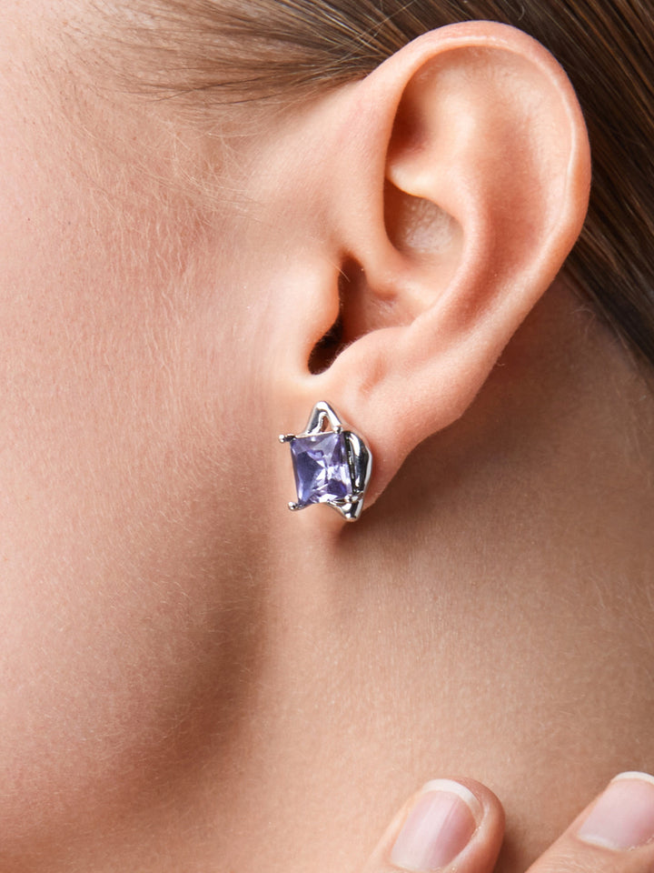 Purple Zircon Square Earrings