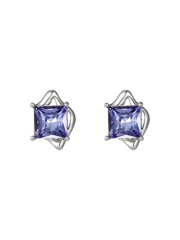 Purple Zircon Square Earrings