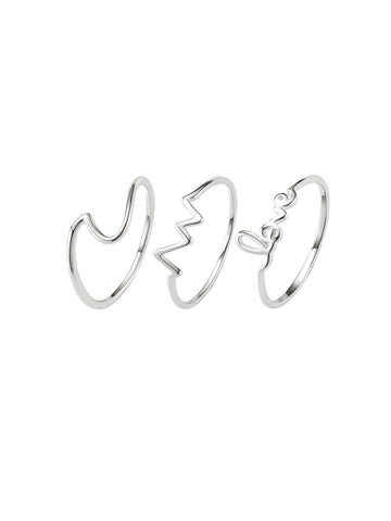 3pcs Love Letter Silver Rings